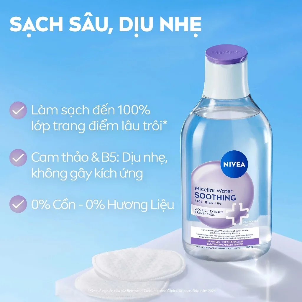 Nước Tẩy Trang NIVEA Soothing Micellar Water Làm Dịu Da Giảm Khô Mẩn Đỏ Kích Ứng Cho Da Nhạy Cảm 400ml 8