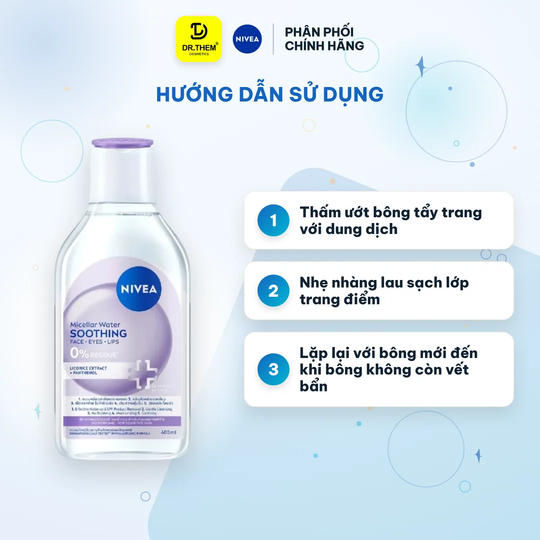 Nước Tẩy Trang NIVEA Soothing Micellar Water Làm Dịu Da Giảm Khô Mẩn Đỏ Kích Ứng Cho Da Nhạy Cảm 400ml 8