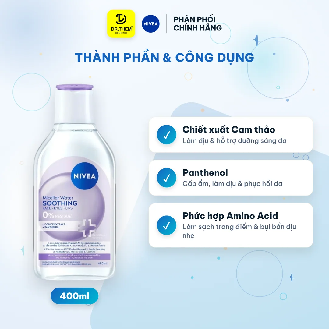 Nước Tẩy Trang NIVEA Soothing Micellar Water Làm Dịu Da Giảm Khô Mẩn Đỏ Kích Ứng Cho Da Nhạy Cảm 400ml 7