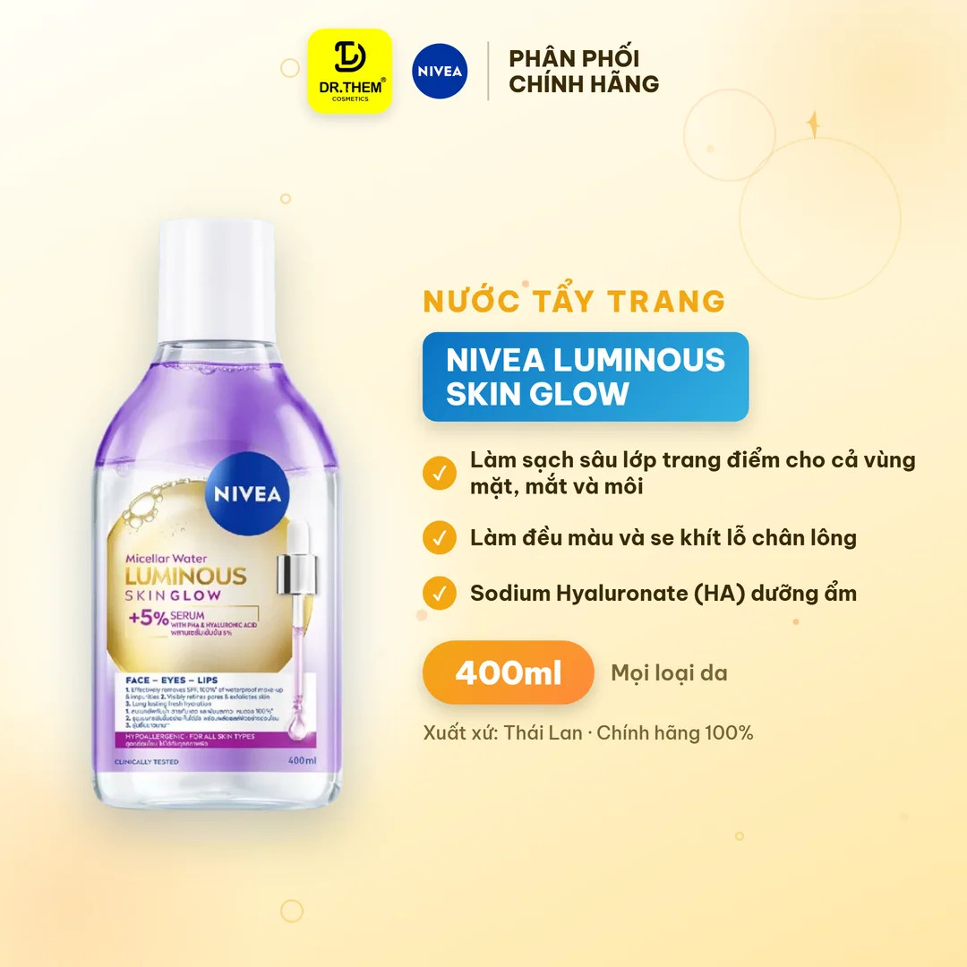 Nước Tẩy Trang NIVEA Luminous Skin Glow Làm Sạch Sâu Dưỡng Sáng Se Khít Lỗ Chân Lông Cho Mọi Loại Da 400ml