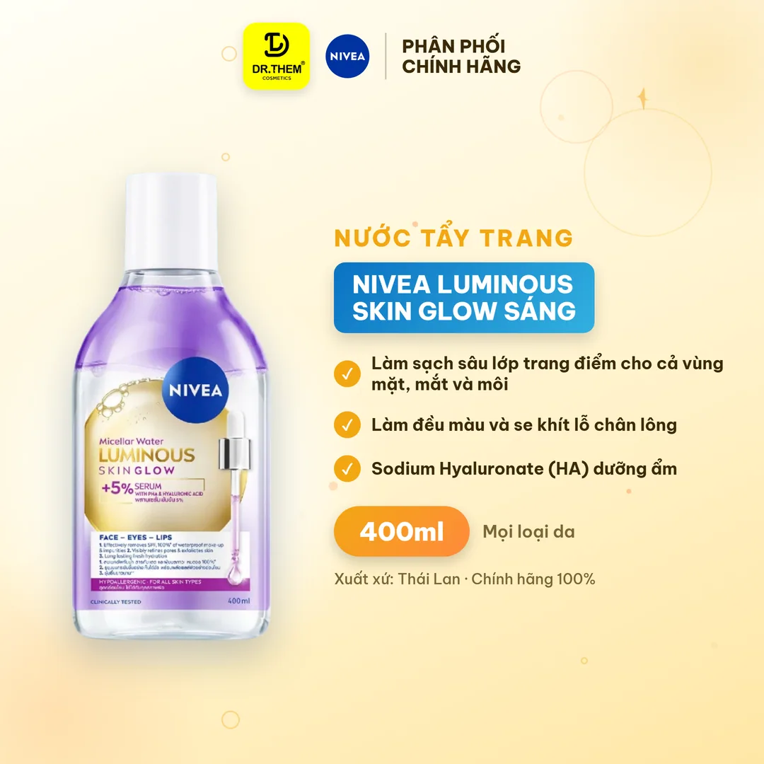 Nước Tẩy Trang NIVEA Luminous Skin Glow Làm Sạch Sâu Dưỡng Sáng Se Khít Lỗ Chân Lông Cho Mọi Loại Da 400ml