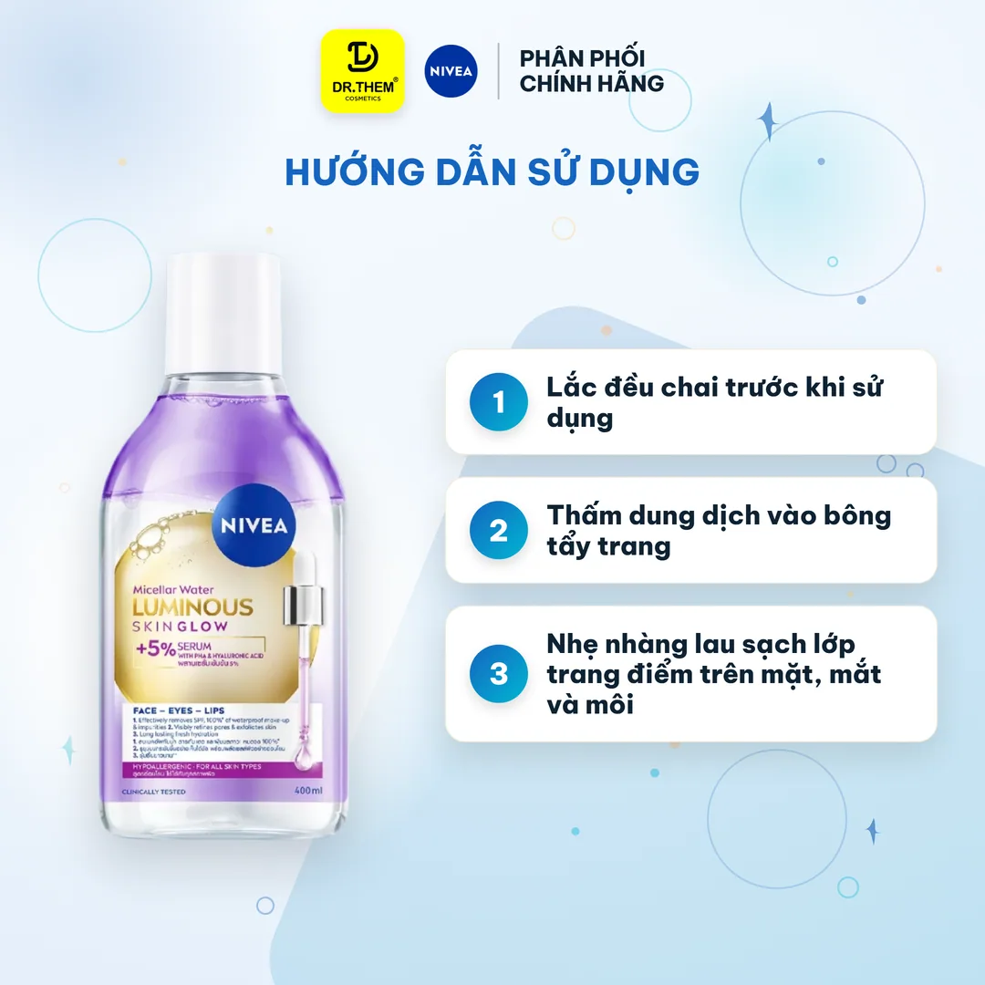 Nước Tẩy Trang NIVEA Luminous Skin Glow Làm Sạch Sâu Dưỡng Sáng Se Khít Lỗ Chân Lông Cho Mọi Loại Da 400ml 8