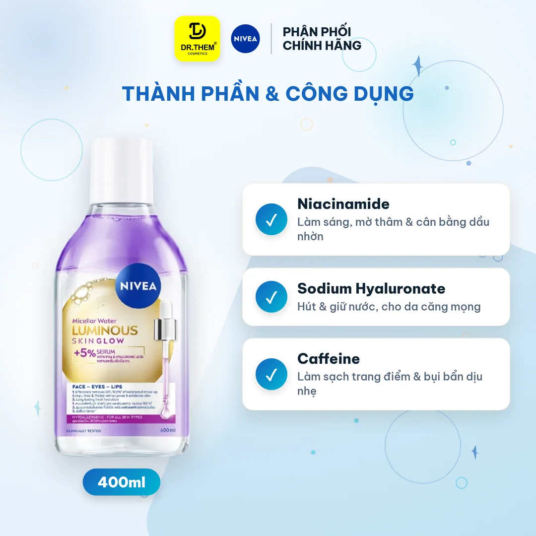 Nước Tẩy Trang NIVEA Luminous Skin Glow Làm Sạch Sâu Dưỡng Sáng Se Khít Lỗ Chân Lông Cho Mọi Loại Da 400ml 7