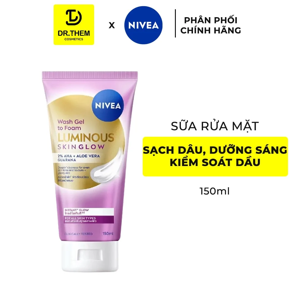 Sữa Rửa Mặt NIVEA Luminous Skin Glow Tạo Bọt Làm Sạch Sâu Dưỡng Sáng Kiểm Soát Dầu Cho Nam Và Nữ 150ml