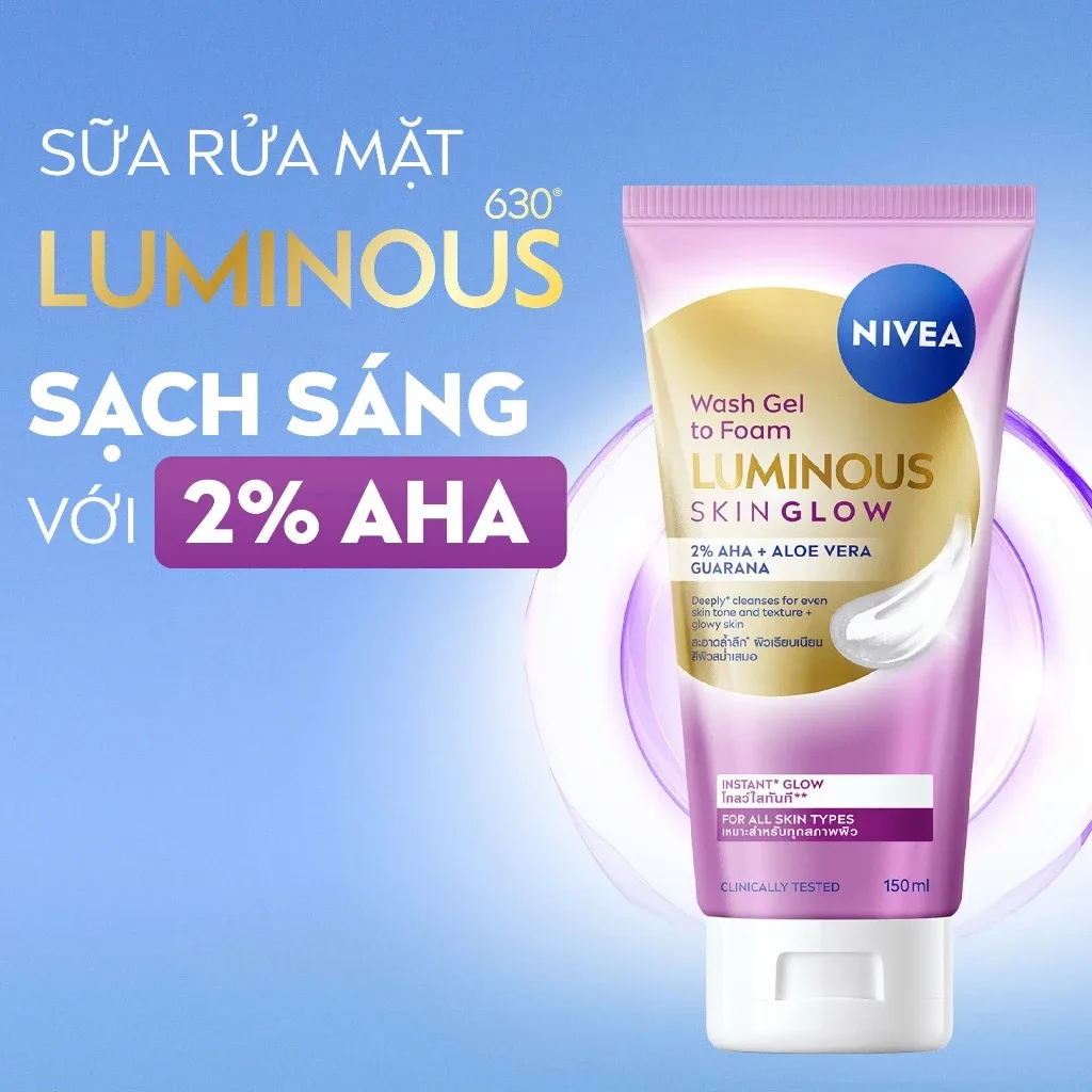 Sữa Rửa Mặt NIVEA Luminous Skin Glow Tạo Bọt Làm Sạch Sâu Dưỡng Sáng Kiểm Soát Dầu Cho Nam Và Nữ 150ml 5