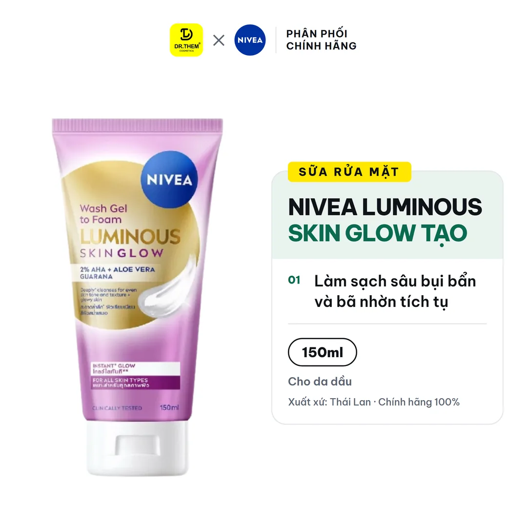 Sữa Rửa Mặt NIVEA Luminous Skin Glow Tạo Bọt Làm Sạch Sâu Dưỡng Sáng Kiểm Soát Dầu Cho Nam Và Nữ 150ml