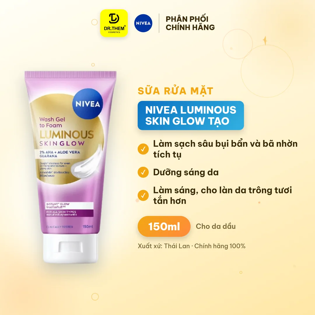 Sữa Rửa Mặt NIVEA Luminous Skin Glow Tạo Bọt Làm Sạch Sâu Dưỡng Sáng Kiểm Soát Dầu Cho Nam Và Nữ 150ml