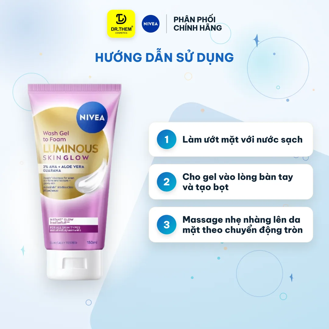 Sữa Rửa Mặt NIVEA Luminous Skin Glow Tạo Bọt Làm Sạch Sâu Dưỡng Sáng Kiểm Soát Dầu Cho Nam Và Nữ 150ml 8