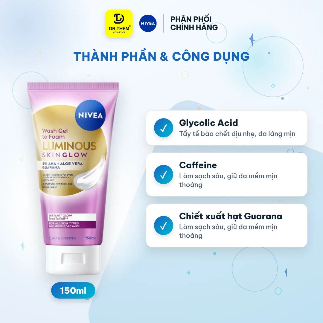 Sữa Rửa Mặt NIVEA Luminous Skin Glow Tạo Bọt Làm Sạch Sâu Dưỡng Sáng Kiểm Soát Dầu Cho Nam Và Nữ 150ml 7