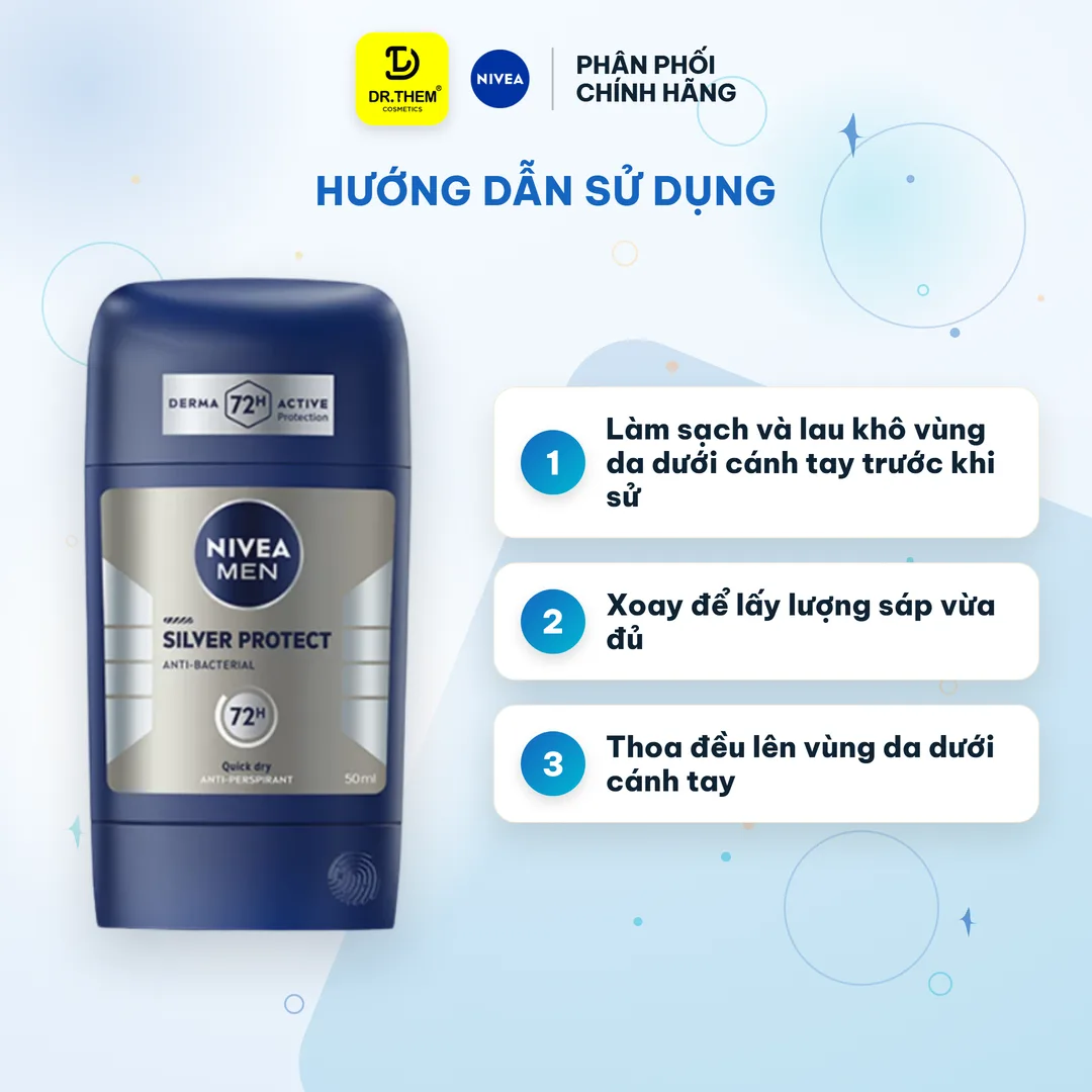 Sáp Ngăn Mùi NIVEA MEN Silver Protect Phân Tử Bạc Kháng Khuẩn Khô Thoáng 72H Cho Nam 50ml 3