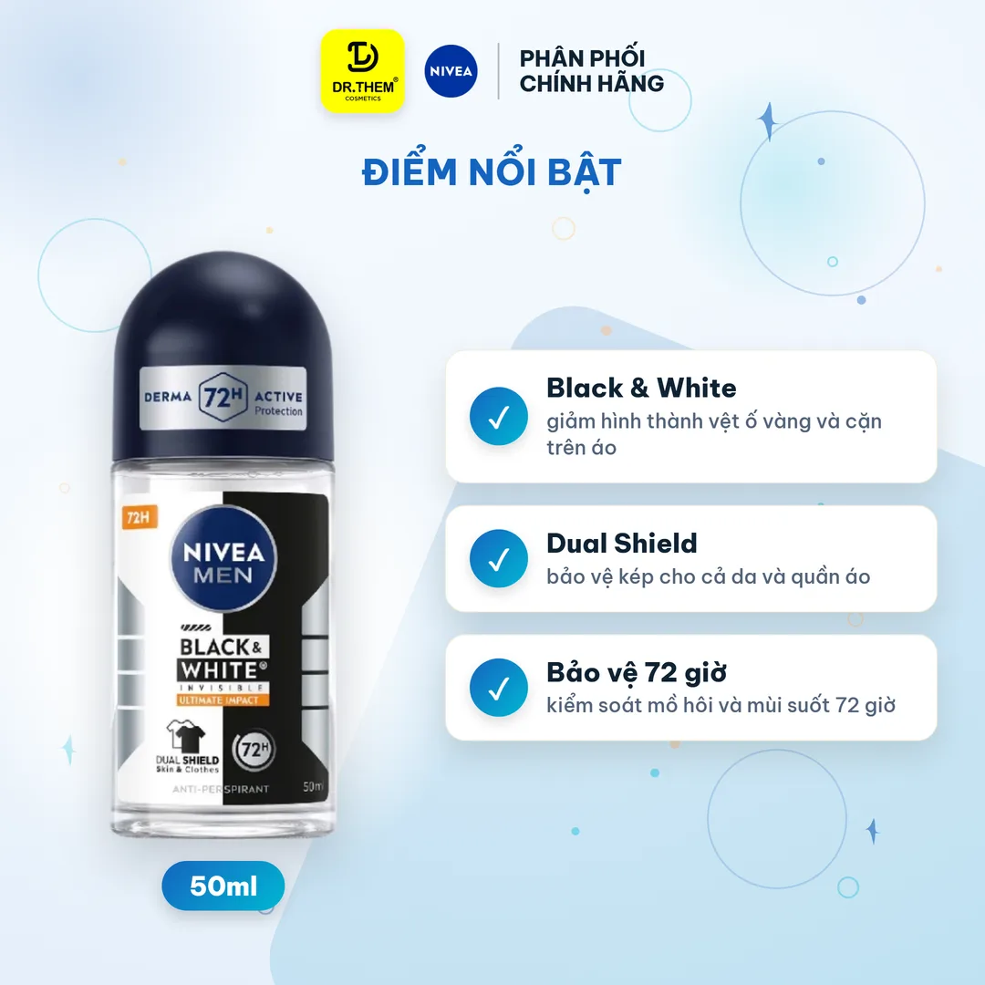 Lăn Ngăn Mùi NIVEA MEN Black & White Invisible Ngăn Vệt Ố Vàng Hương Mạnh Mẽ 72H Cho Nam 50ml 2