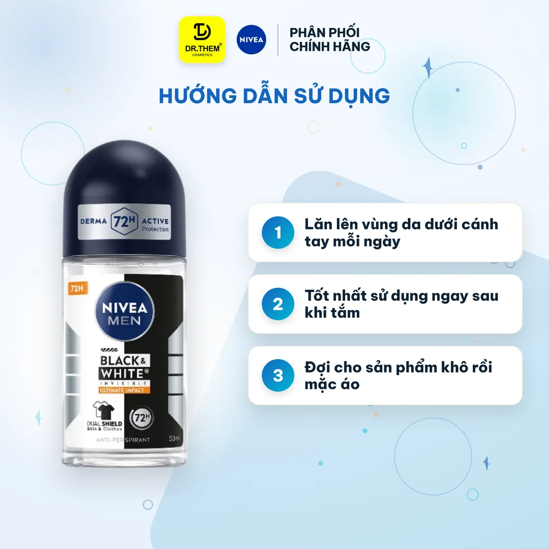 Lăn Ngăn Mùi NIVEA MEN Black & White Invisible Ngăn Vệt Ố Vàng Hương Mạnh Mẽ 72H Cho Nam 50ml 3