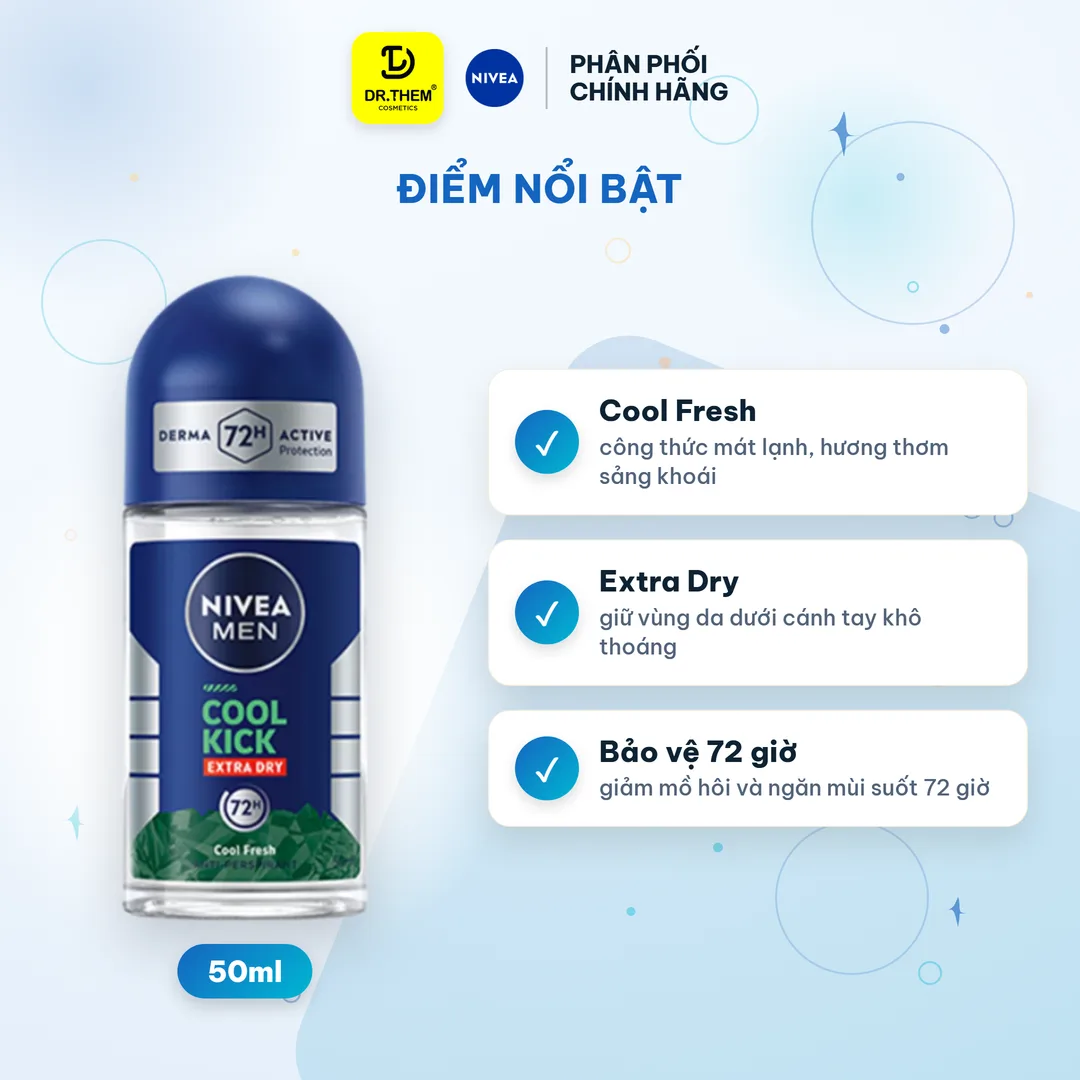 Lăn Ngăn Mùi NIVEA MEN Cool Kick Extra Dry Mát Lạnh Thơm Sảng Khoái 72H Cho Nam 50ml 2