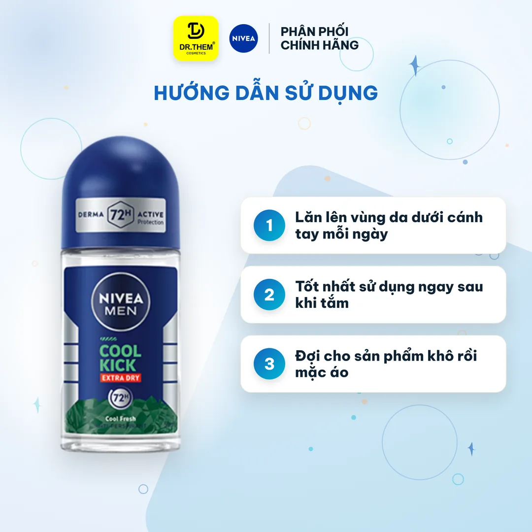Lăn Ngăn Mùi NIVEA MEN Cool Kick Extra Dry Mát Lạnh Thơm Sảng Khoái 72H Cho Nam 50ml 3