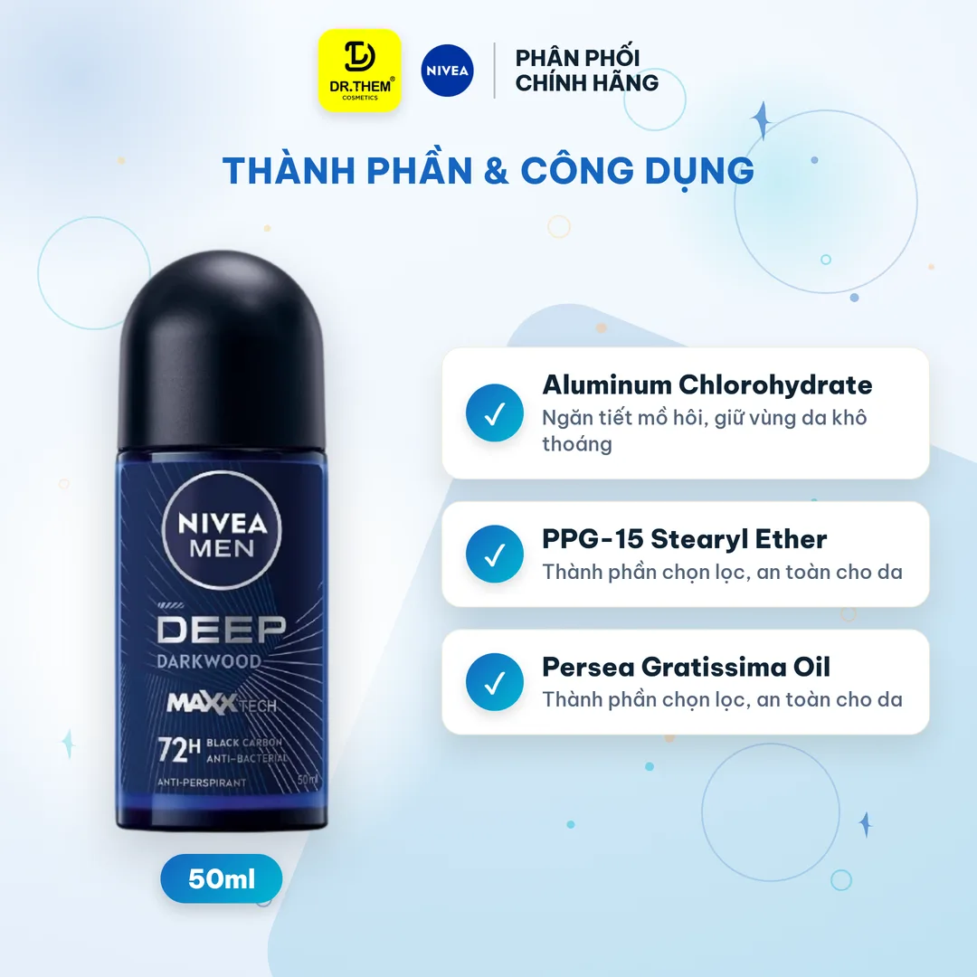 Lăn Ngăn Mùi NIVEA MEN Deep Than Đen Hương Gỗ Đen Khóa Mùi Giảm Tiết Mồ Hôi 72H 50ml 2