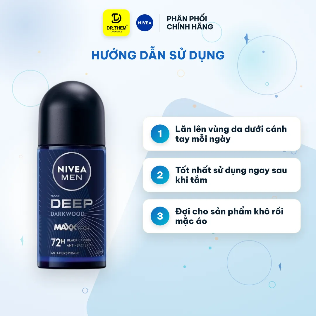 Lăn Ngăn Mùi NIVEA MEN Deep Than Đen Hương Gỗ Đen Khóa Mùi Giảm Tiết Mồ Hôi 72H 50ml 3