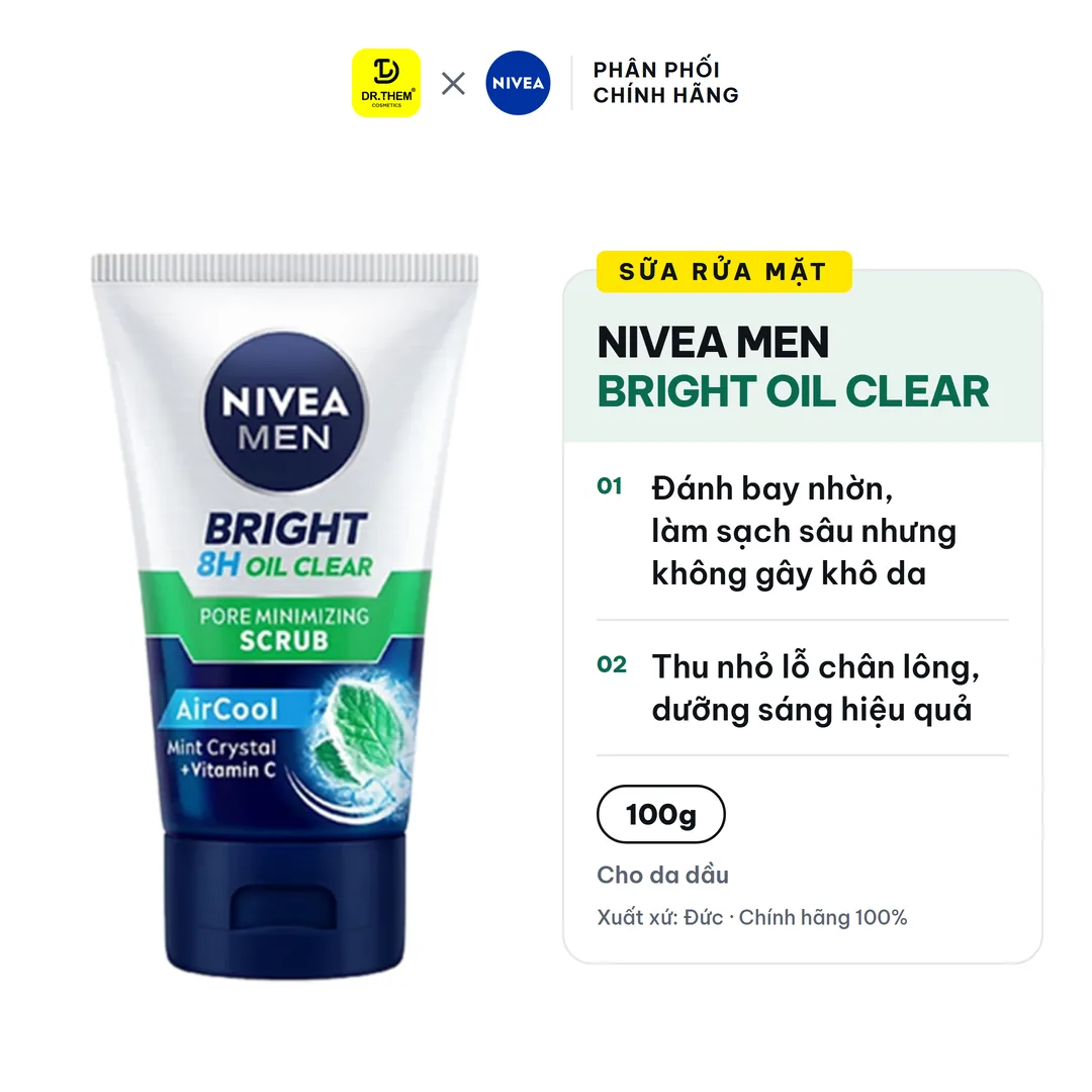 Sữa Rửa Mặt Nivea Men Bright Oil Clear Scrub Kiểm Soát Nhờn 100ml