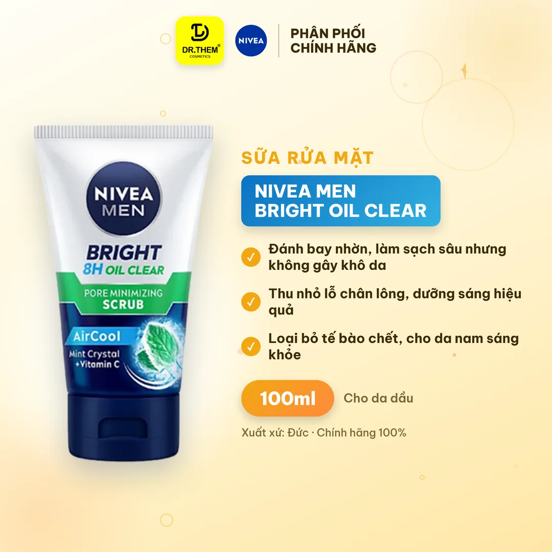 Sữa Rửa Mặt Nivea Men Bright Oil Clear Scrub Kiểm Soát Nhờn 100ml