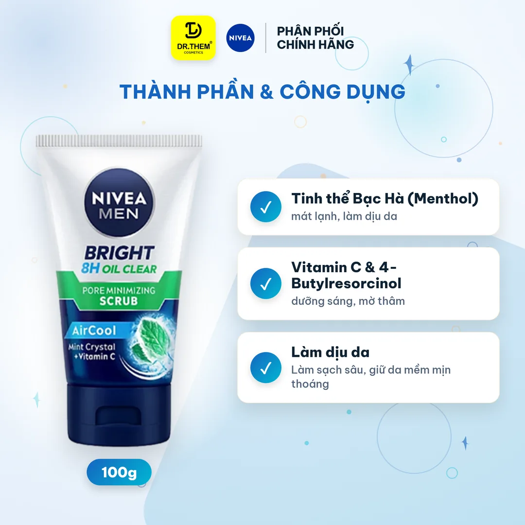 Sữa Rửa Mặt Nivea Men Bright Oil Clear Scrub Kiểm Soát Nhờn 100ml 2