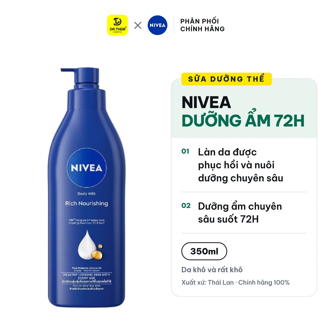 Sữa Dưỡng Thể NIVEA Dưỡng Ẩm Chuyên Sâu 72H Thấm Nhanh Cho Da Khô Và Rất Khô 350ml