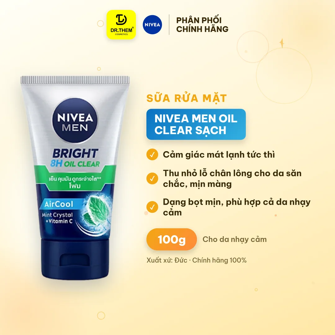 Sữa Rửa Mặt Nivea Men Oil Clear Sạch Nhờn Mát Lạnh Bọt Mịn 8H 100g