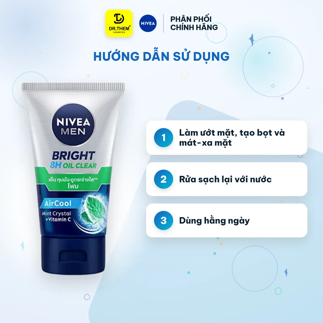 Sữa Rửa Mặt Nivea Men Oil Clear Sạch Nhờn Mát Lạnh Bọt Mịn 8H 100g 3