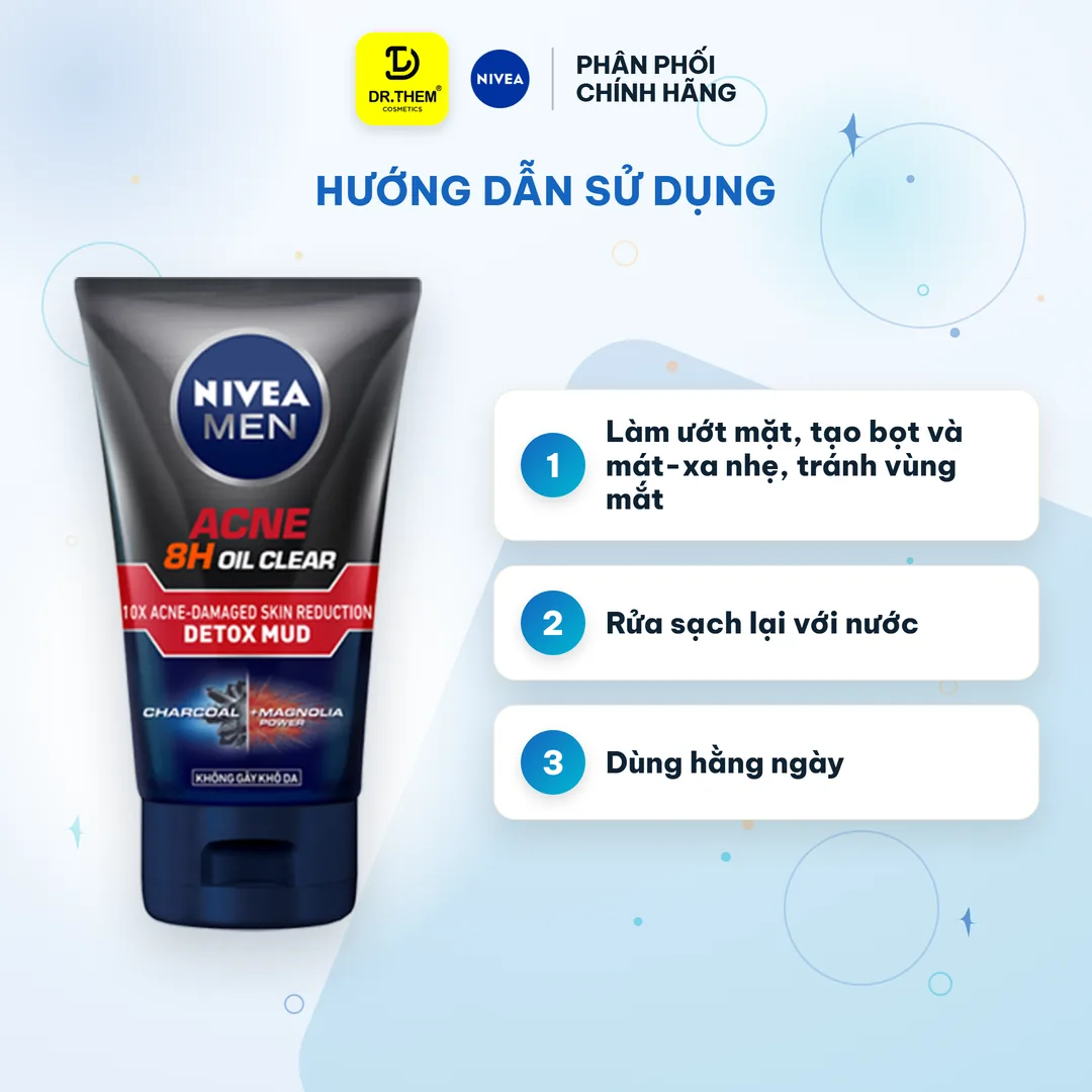 Sữa Rửa Mặt Nivea Men 8H Oil Clear Detox Mud Giảm Mụn 100g 3