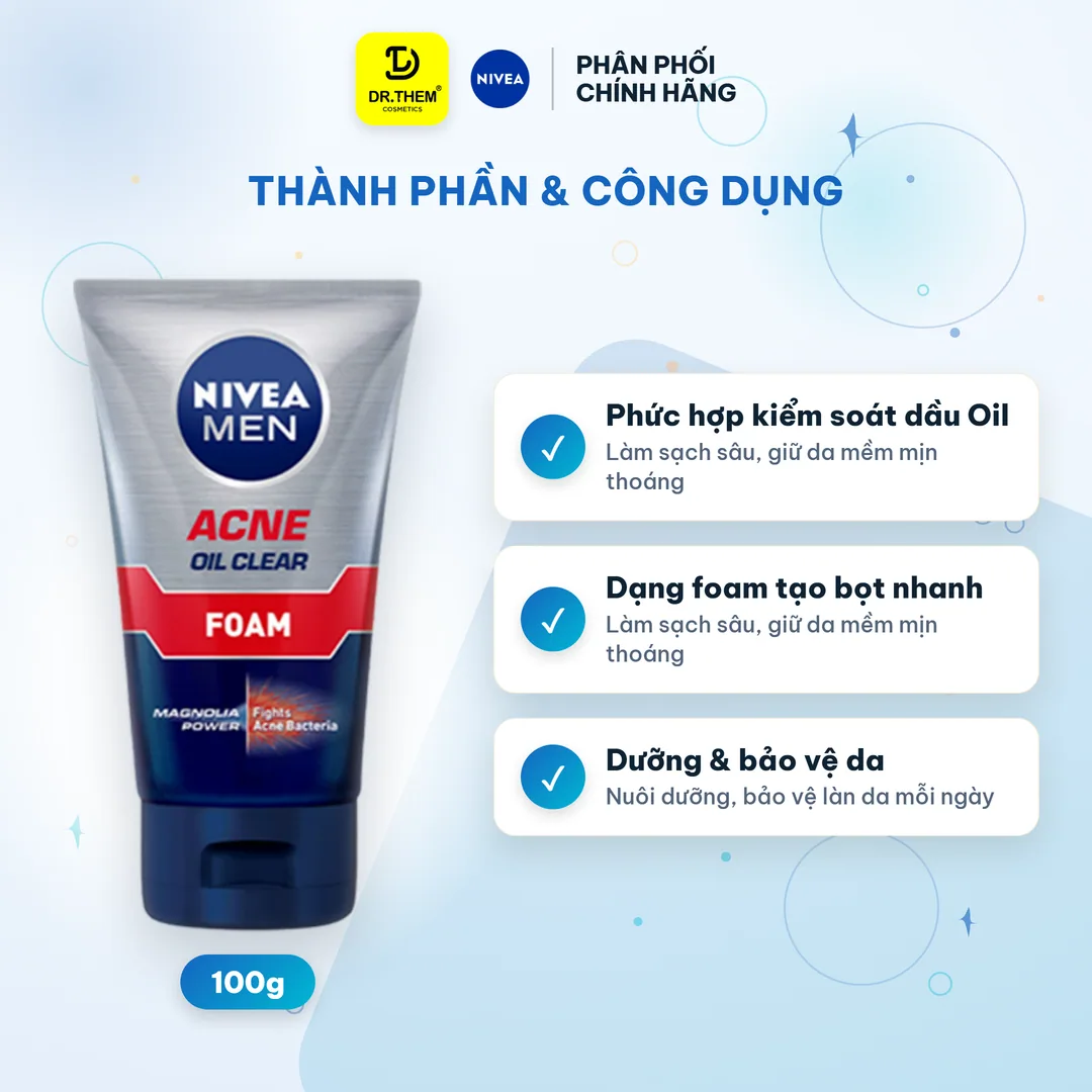 Sữa Rửa Mặt Nivea Men Làm Sạch Sâu Kiềm Dầu Hỗ Trợ Giảm Mụn Dưỡng Sáng Da Dành Cho Nam 100g/150g 11