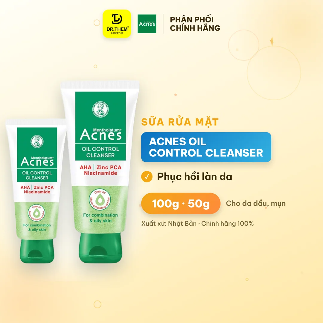 Sữa Rửa Mặt Acnes Oil Control Cleanser Gel Rửa Mặt Kiểm Soát Nhờn Ngăn Ngừa Mụn Cho Da Dầu Hỗn Hợp 50g/100g