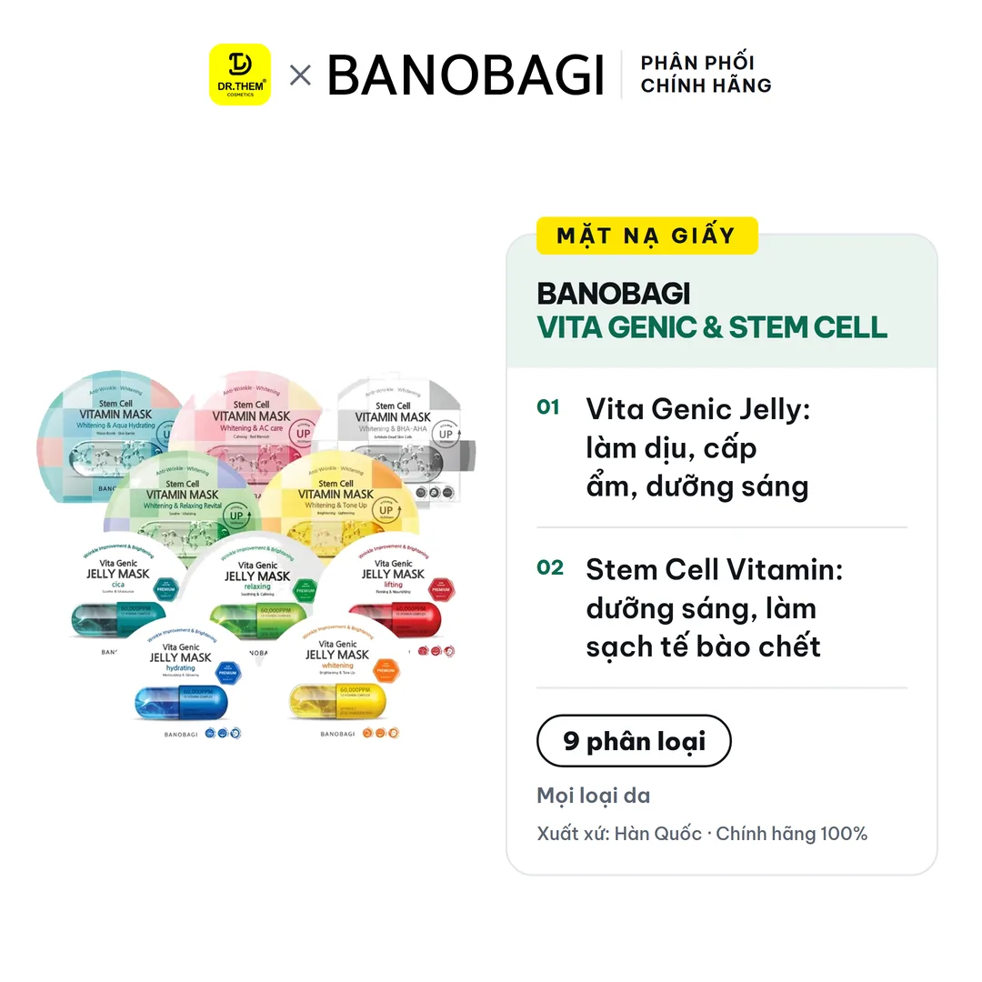Mặt Nạ Banobagi Premium Vita Genic Jelly Mask Và Stem Cell Vitamin Mask Dưỡng Da Chuyên Sâu 30g