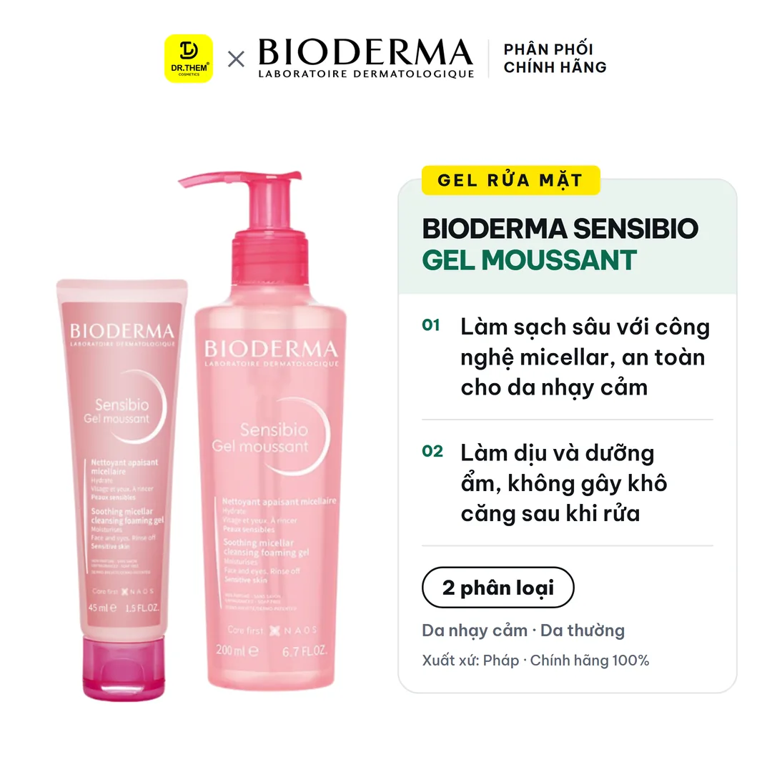 Sữa Rửa Mặt Tạo Bọt Bioderma Sensibio Gel Moussant Làm Sạch Dịu Nhẹ Cho Da Nhạy Cảm Và Da Thường 45ml 200ml