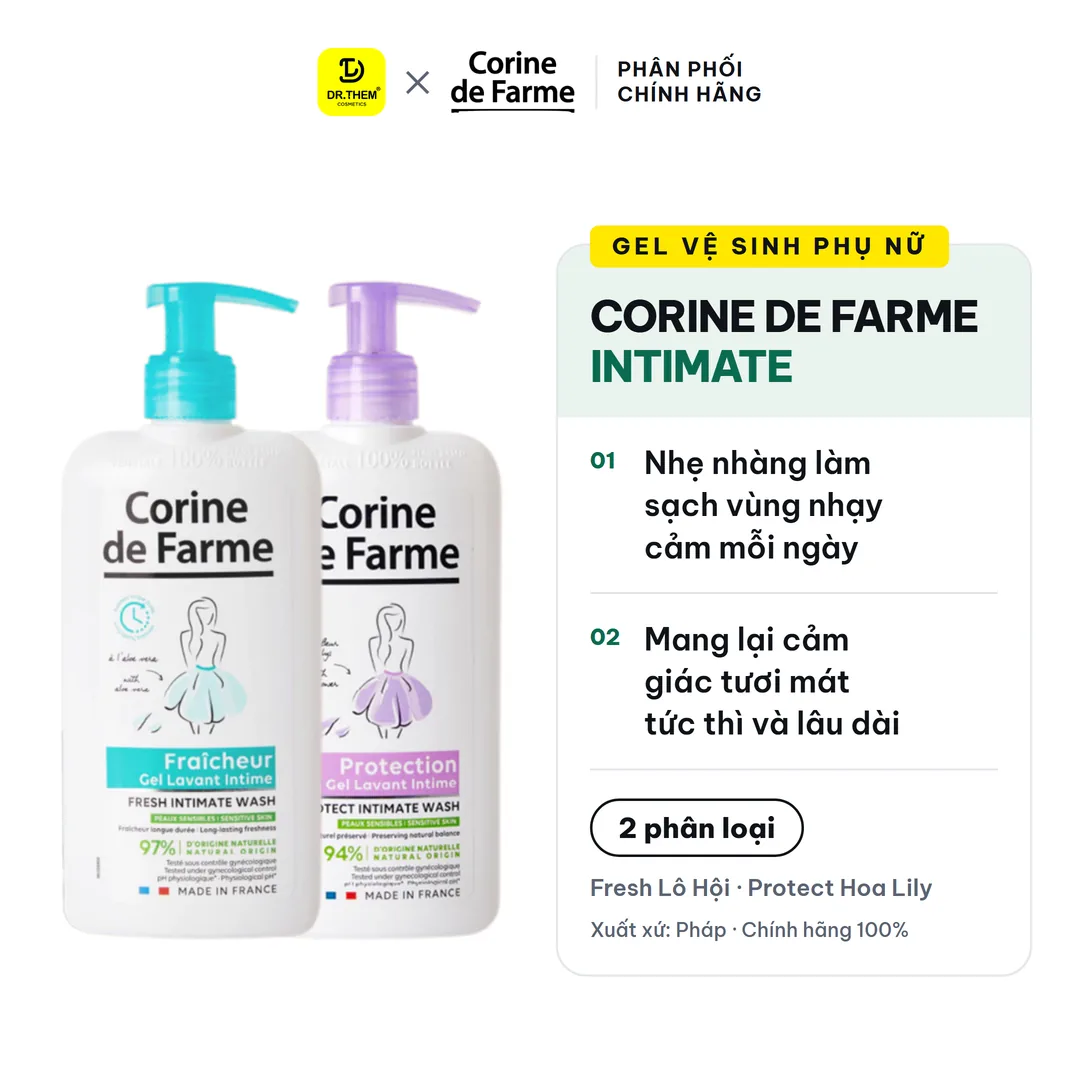 Dung Dịch Vệ Sinh Phụ Nữ Corine De Farme Intimate Gel Làm Sạch Dịu Nhẹ Cân Bằng pH Khử Mùi 250ml
