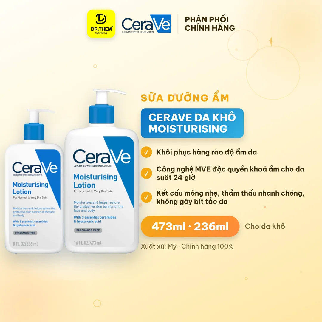 Sữa Dưỡng Ẩm CeraVe Moisturising Lotion Cấp Ẩm Phục Hồi Da Cho Da Thường Đến Da Khô 88ml 236ml 473ml