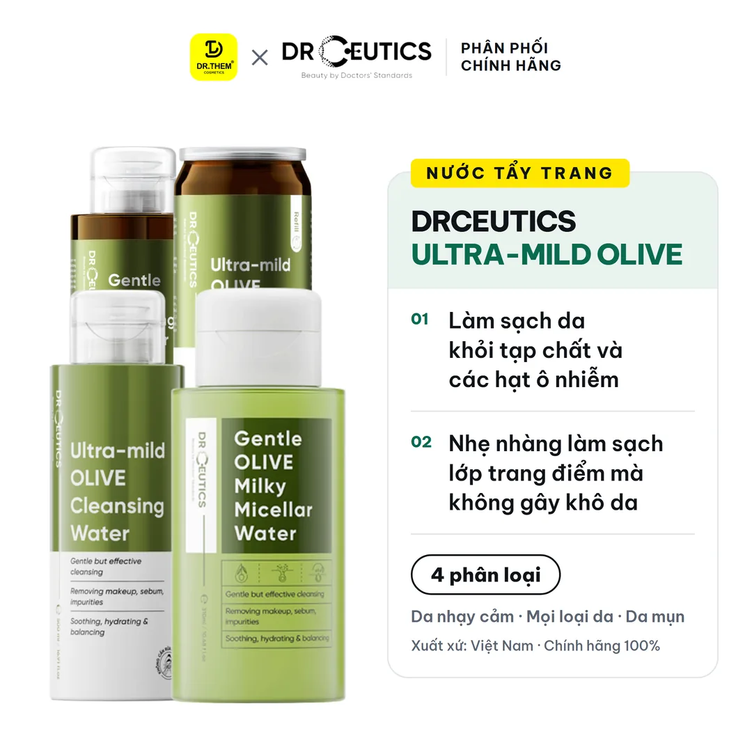 Nước Tẩy Trang Và Sữa Tẩy Trang DrCeutics Ultra Mild Gentle Olive Milky Micellar Làm Sạch Sâu Cho Mọi Loại Da 500ml
