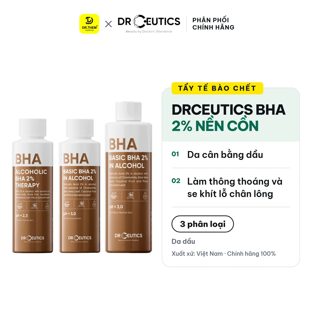 Toner DrCeutics BHA 2% Basic Và BHA Therapy Làm Sạch Sâu Cân Bằng Da Cho Da Dầu Mụn 100ml 200ml
