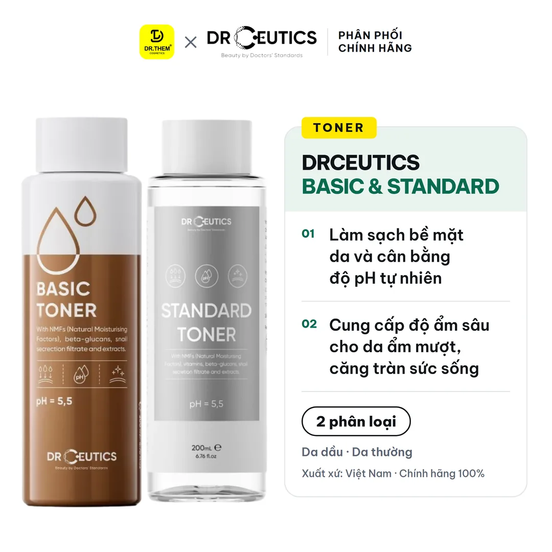 Toner DrCeutics Basic Toner Và Standard Toner Cấp Ẩm Làm Dịu Cân Bằng Da Cho Da Dầu Da Thường 200ml