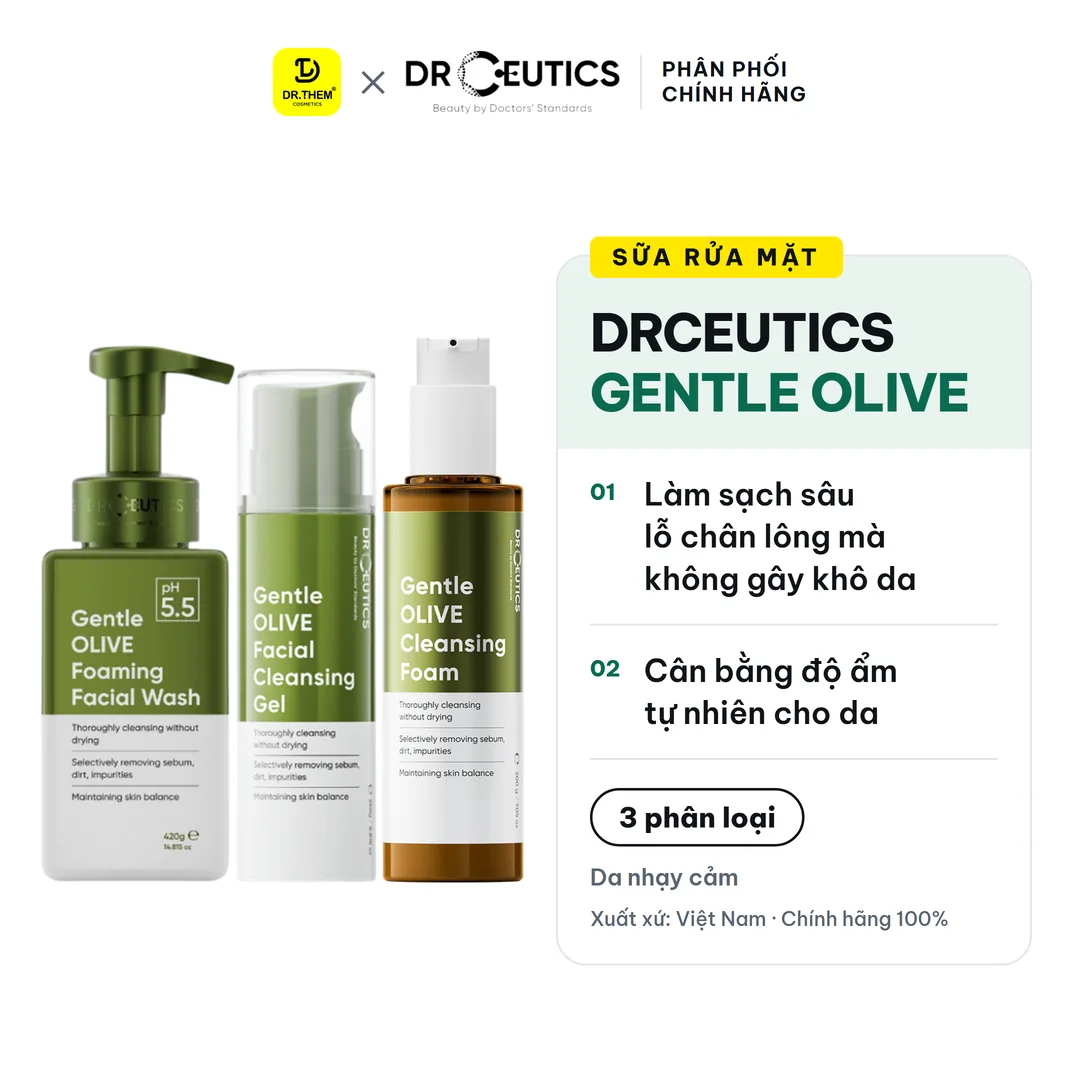 Sữa Rửa Mặt Drceutics Gentle Olive Cleansing Foam Làm Sạch Sâu Dịu Nhẹ Cân Bằng Ẩm Cho Mọi Loại Da