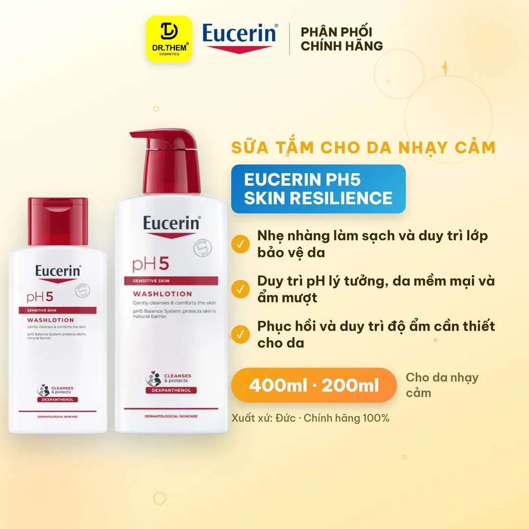 Sữa Tắm Eucerin pH5 Skin Resilience Washlotion Làm Sạch Dịu Nhẹ Dưỡng Ẩm Cho Da Nhạy Cảm 200ml/400ml/1000ml