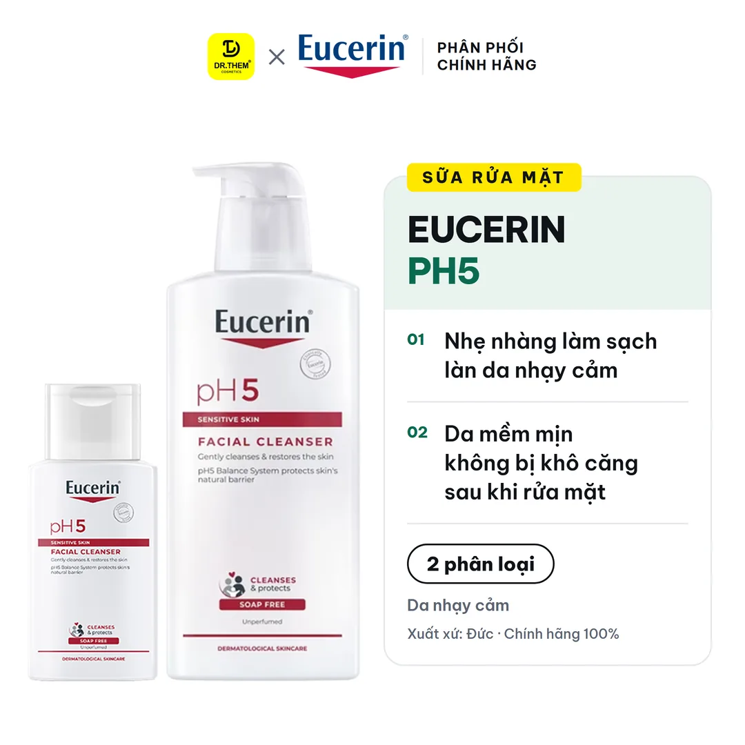 Sữa Rửa Mặt Eucerin pH5 Facial Cleanser Sensitive Skin Làm Sạch Dịu Nhẹ Cân Bằng Độ pH Cho Da Nhạy Cảm 100ml 400ml