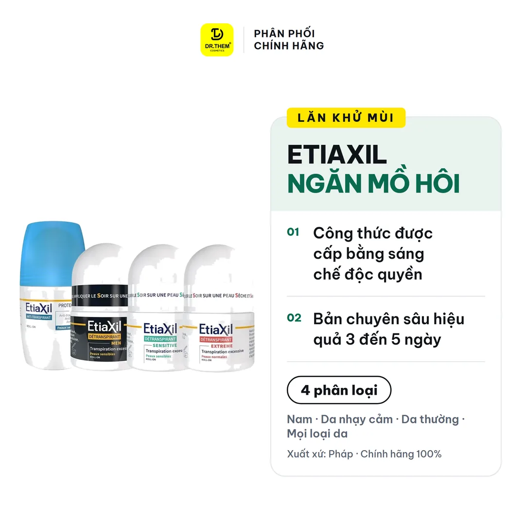 Lăn Khử Mùi Etiaxil Ngăn Mồ Hôi Chuyên Sâu Hiệu Quả 3 Đến 5 Ngày Cho Da Nhạy Cảm Và Da Thường 15ml/50ml