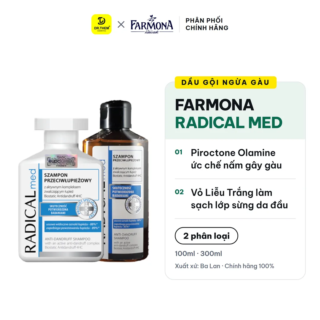 Dầu Gội Farmona Radical Med Anti Dandruff Shampoo Hỗ Trợ Giảm Gàu Làm Dịu Da Đầu 100ml 300ml 2