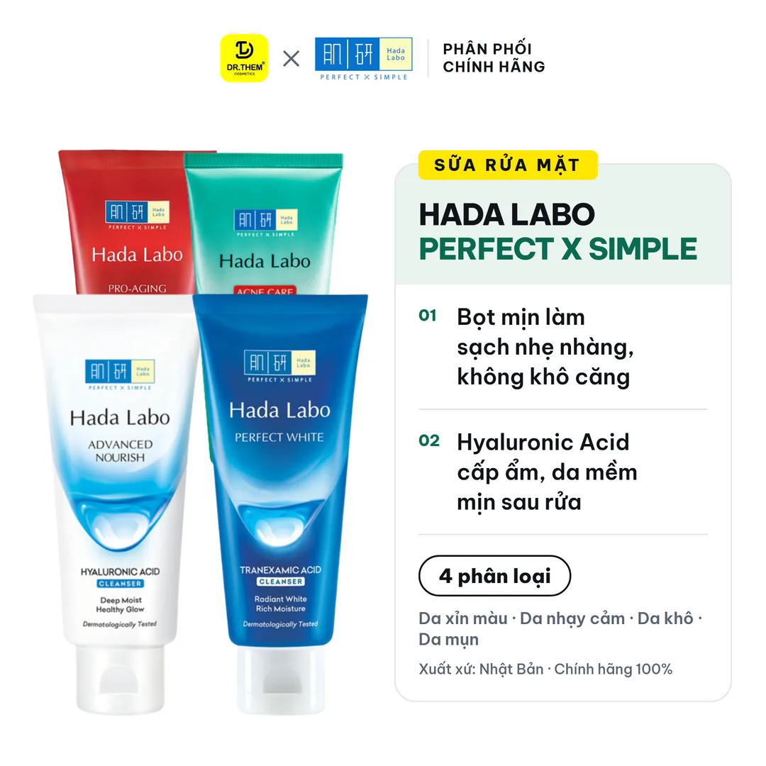 Sữa Rửa Mặt Hada Labo Advanced Nourish Perfect White Pro Aging Acne Care Làm Sạch Sâu Dưỡng Ẩm Cho Mọi Loại Da 80g