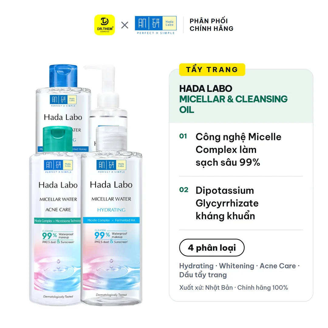 Nước Tẩy Trang Hada Labo Micellar Water Và Dầu Tẩy Trang Cleansing Oil Làm Sạch Sâu Cấp Ẩm Cho Mọi Loại Da 200ml/240ml