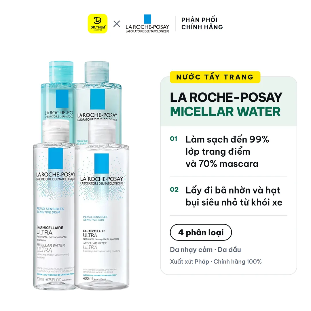 Nước Tẩy Trang La Roche Posay Micellar Water Ultra Effaclar Sensitive Làm Sạch Sâu Cho Da Dầu Mụn Da Nhạy Cảm 200ml 400ml