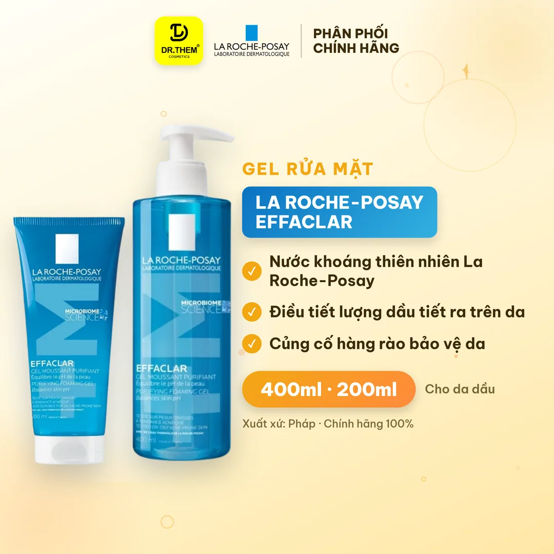 Gel Rửa Mặt La Roche Posay Effaclar Purifying Foaming Gel Làm Sạch Kiềm Dầu Cho Da Dầu Mụn Nhạy Cảm 200ml