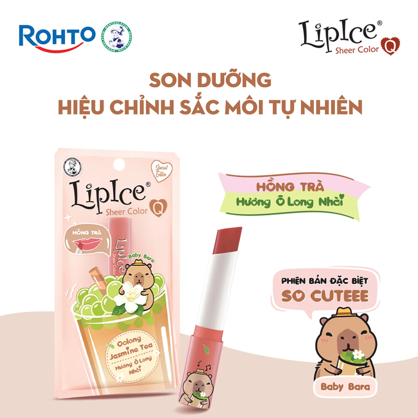 Son Dưỡng Môi Có Màu LipIce Sheer Color Q 2,4g – 7 Hương Trà: Matcha, Choco Mint, Trà Đào, Trà Sữa, Trà Dâu, Ô Long, Trái Cây – ảnh 6