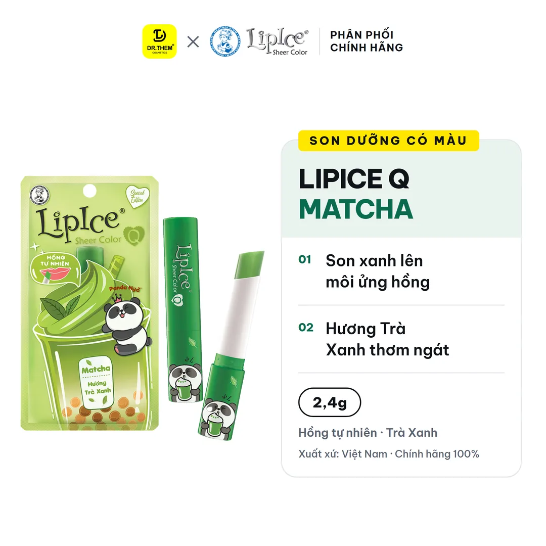 Son Dưỡng Môi Có Màu LipIce Sheer Color Q 2,4g – 7 Hương Trà: Matcha, Choco Mint, Trà Đào, Trà Sữa, Trà Dâu, Ô Long, Trái Cây