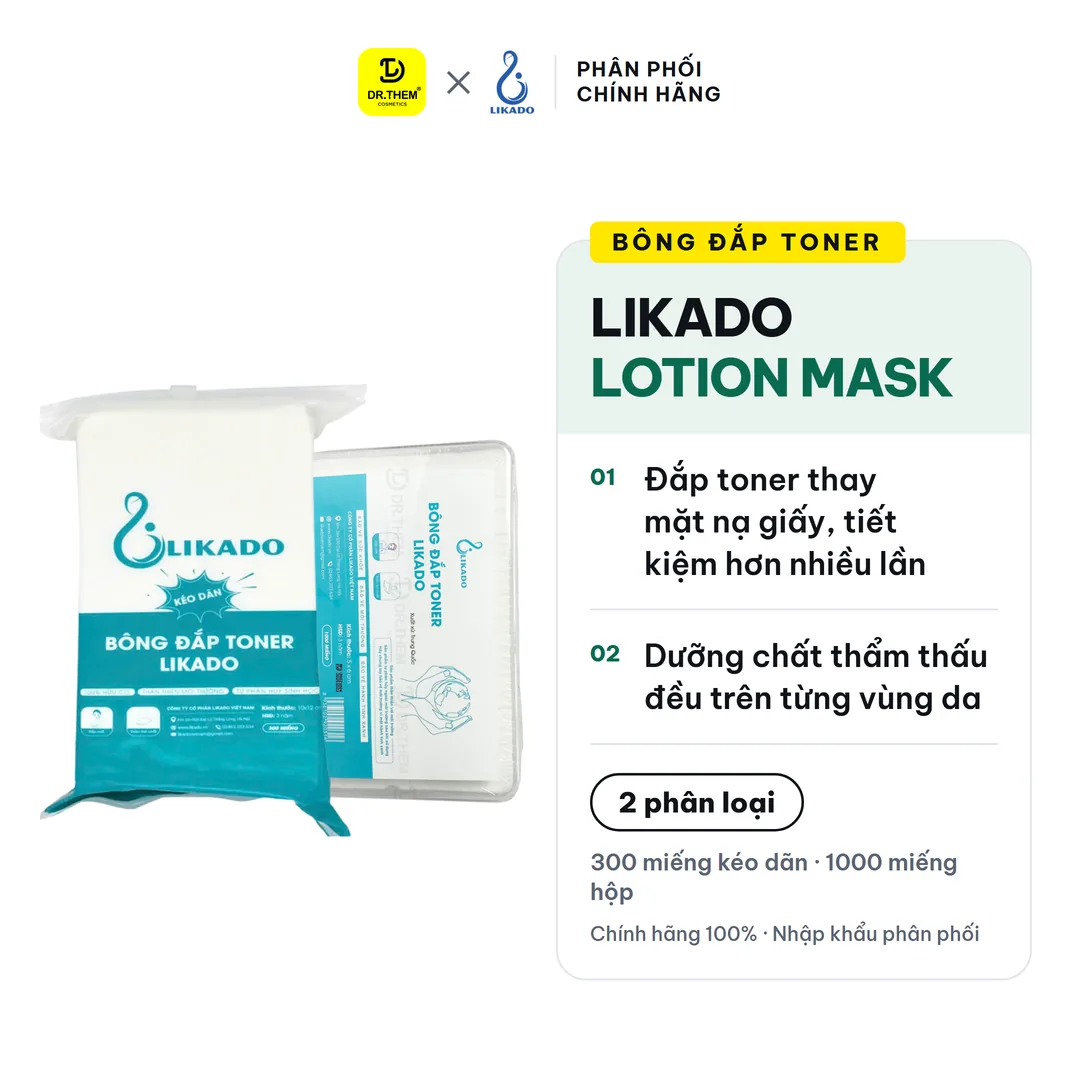 Bông Đắp Toner Likado Lotion Mask Chất Liệu Cotton Mềm Mịn Thấm Hút Tốt 300 Miếng Kéo Dãn Và 1000 Miếng Hộp