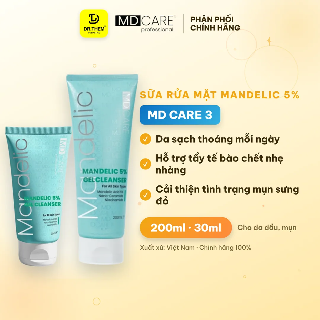 Sữa Rửa Mặt MD CARE Mandelic Acid 5% Dạng Gel Làm Sạch Sâu Tẩy Tế Bào Chết Nhẹ Nhàng Cho Da Dầu Mụn 30ml/200ml