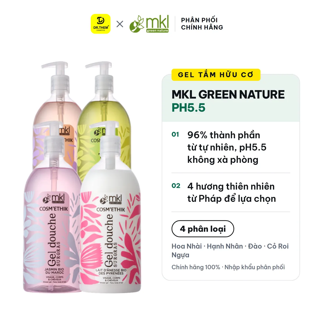 Gel Tắm Hữu Cơ MKL Green Nature Shower Gel pH5.5 Không Xà Phòng Dưỡng Ẩm Dịu Nhẹ Cho Da Nhạy Cảm 1000ml